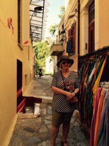 Ann in full fashion at the Plaka fashion flea markets