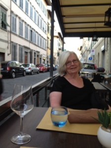 Ann relaxing at our "local" in Florence at the end of a month of sweltering heat in  Italy. We spent each evening here in Florence recreating ourselves!