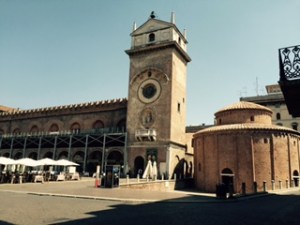 A tiny circular mausoleum church, the earliest in Mantua (C4th?). Alongside is the C15th Renaissance residence of one Giovannni Boniforte da Concorazzo, a wealthy merchant