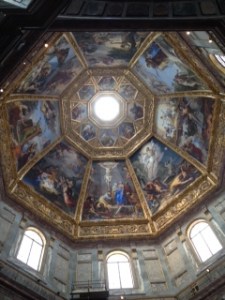 Ceiling of Principal Medici chapel in San Lorenzo Florence.  Vast and over the top is the only way to describe this chapel