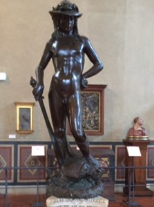 Donatello's somewhat androgynous 'David' in the Bargello. The first free-standing sculpture created in the Renaissance