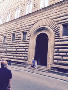 Palazzo Strozzi Florence oversized storey height  3xnormal see size of people cf Hitler at Nuremberg