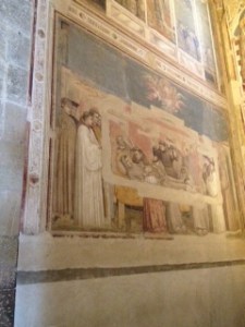 Giotto fresco of death of St Francis in Bardi chapel alongside Sanctuary of Santa Croce church