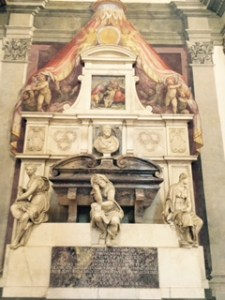 Michelangelo's tomb in Santa Croce church Florence by  Vasari with figures representing sculpture, art and architecture