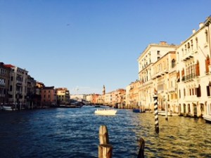 Grand Canal Venice looking towards the Rialto Bridge in early evening light