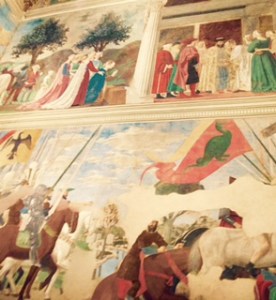 frescoes by Piero della Francesca in Basilica di San Francisco in Arezzo Italy. The frescoes surround the high altar.