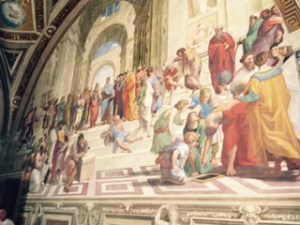 The crowd in this Papal apartment forbad a proper perspective but this painting by Raphael with Plato conversing with Aristotle and mathematicians and philosophers of every suit arguing their case, for me summarises the best of the Renaissance.. It is an absolute wonder