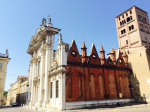 St Barbara's Church in Mantua next door to the Ducal Palace. Again an early church evidence of many additions with classical front facing much higher than the rest of the building.