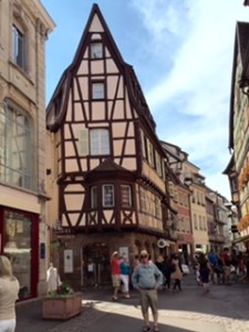 Colmar, 90kms south of Strasbourg on the French side of the Rhine. A fairytale town