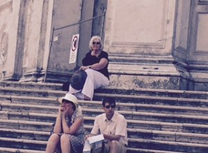 Ann waiting for the church to open