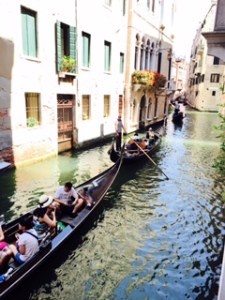 Gondola log jam in Venezian canals