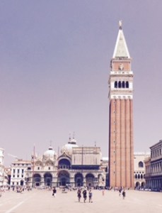 St Mark's Cathedral with its distinctive Eastern domes, part restoration and completely rebuilt campanile