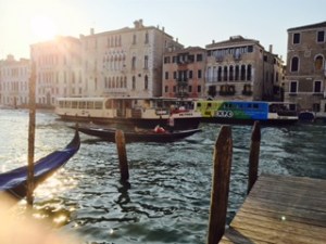 Water bus on the Grand Canal Venice. Very crowded during the day but not so much in the evening