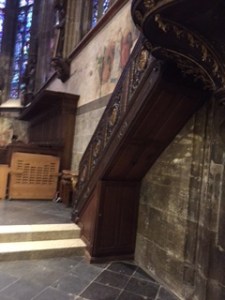 Aachen cathedral interior showing the original stairway to the pulpit....the only part of the interior apart from the throne on level 2 which dates from Charlemagne's time
