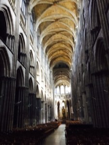 Interior nave of Amiens Cathedral from the rear of the nave. Gothic purity!