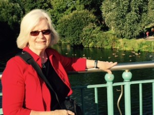 Ann on the bridge over the Avon River in Chippenham in Wiltshire.