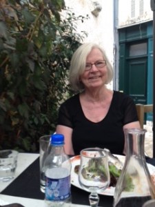 Ann enjoying a long lunch at  Le Petit Hornfleur restaurant, high above the town of Blois in France