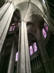 high and lofty stained glass in Bourges Cathedral of St Etienne