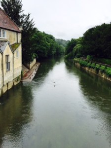 View of the Avon River at Bradford On Avon on a fairly grey day for an English summer
