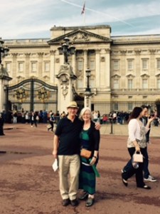 Ann and Richard at the front of the West face of Buckingham Palace