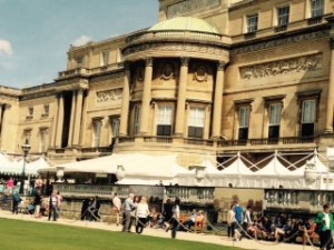 East view of Buckingham Palace from the lawns 