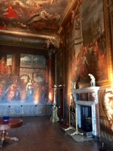 The all over painted dining room ..walls and ceiling covered