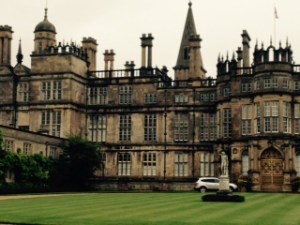 Burghley House exterior from the carpark and then from the front gate
