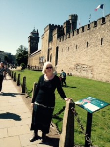 Ann outside the walls of the whole Cardiff Castle complex