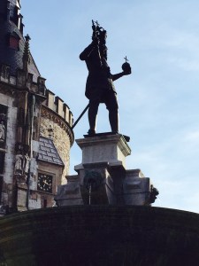 Statue of Charlemagne in the Rathaus square of Aachen