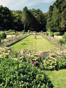a view of the side of the herb and flower garden with statuary there but not dominant