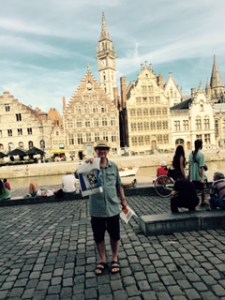 Ghent old town on the canal and Richard holding his latest 