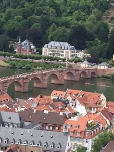 Heidelberg old town including the bridge over the river from the castle wall