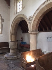 Romanesque columns in St George's Church in Kelmscott Village