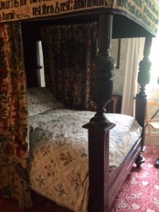 Jane Morris bedroom quilt currently on William Morris's bed at Kelmscott Manor