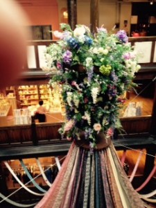 Liberty's floral and fabric display projecting through six floors of retail excitement