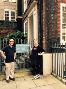 Richard and Naomi outside Dr Johnson's House near Lincoln Fields Inn in London