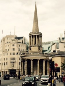 All Souls Langham Place Anglican Church at the top end of Regent St made famous by John Stott's work as Vicar and Vicar emeritus. John's evangelican leadership in the second half to the C20th was second to none and his preaching, writing and Biblical scholarship is of the highest standard and has been a help to vast numbers of Christians around the world