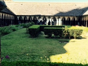 Beautiful cloister garden of peace high up above ground level