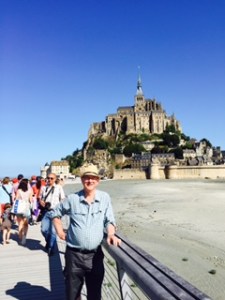 Off the shuttle bus and on the causeway, Monastery looming