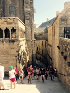 Tourist crowds climbing towards the top