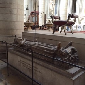Memorial to Richard Coeur de Lion at Rouen Cathedral . His body is buried in the family vault in Aquitaine.