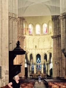 Early Gothic church in Blois interior with netting to protect worshippers and visitors from falling debris