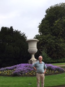 Waddesdon one of two humungus urns in the entry garden