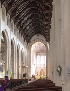 Bury St Edmunds Cathedral interior nave showing the new quire perfectly matching the older section