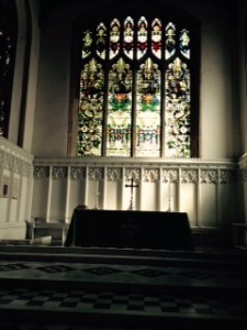 Simple sanctuary with tomb of Mary Tudor in St Mary's church Bury St Edmunds