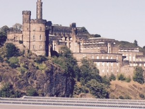 Scottish National monument and Nelson monument on Carlton Hill in Edinburgh