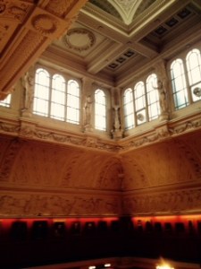Sculptures in the ceiling of the entrance to the Fitzwilliam Gallery in Cambridge