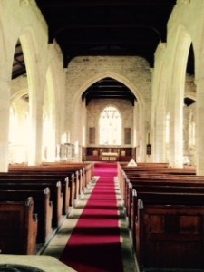 All Saints Harewood nave to sanctuary; the church was built in 1403 and is still consecrated but not regularly used.