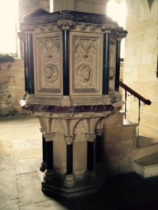 beautiful stone pulpit in All Saints Harewood on the Harewood estate