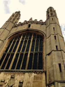 The front towers of Kings College Chapel facing the green common